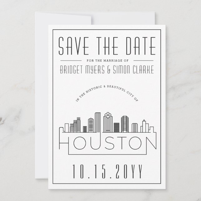 Houston Wedding | Stylised Skyline Save the Date Invitation (Front)
