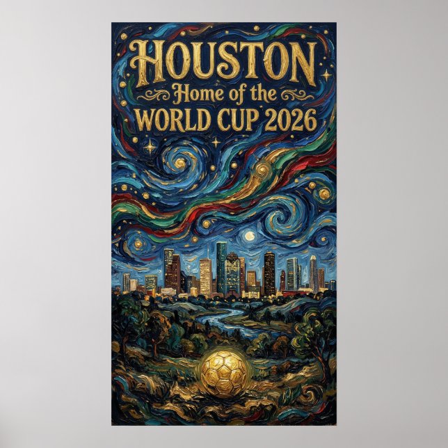  Houston World Cup 2026 Night Reflection Soccer Poster (Front)