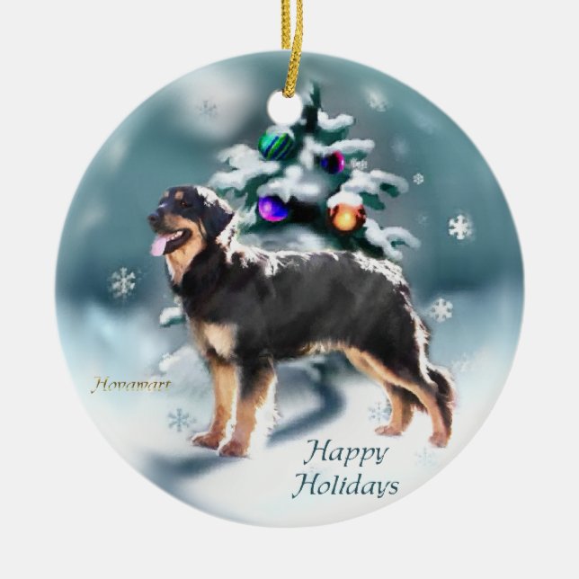 Hovawart Christmas Ceramic Tree Decoration (Front)