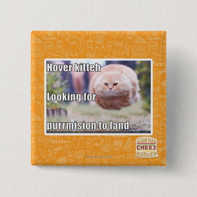 Hover kitteh 15 cm square badge (Front)