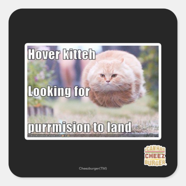 Hover kitteh square sticker (Front)