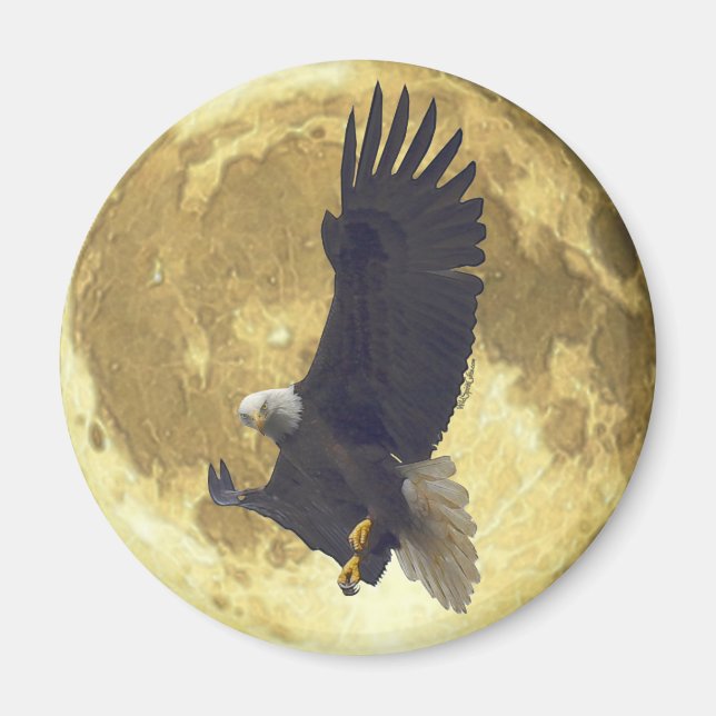 Hovering BALD EAGLE & FULL MOON Wildlife Magnet (Front)