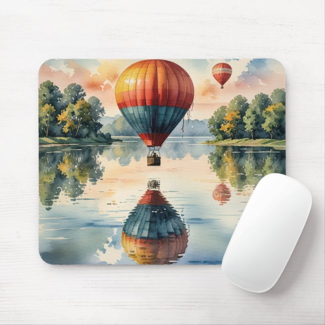 Hovering Hot Air Balloons in Lake Water Reflection Mouse Pad (With Mouse)