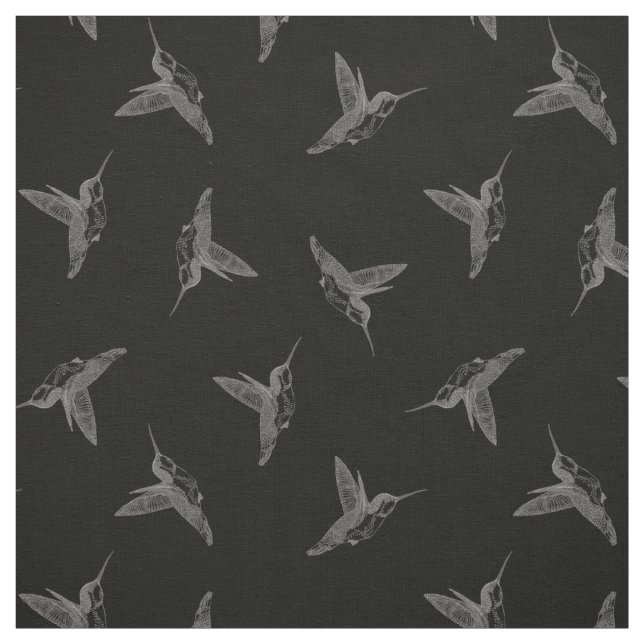 Hovering Hummingbird Black Tossed Print Fabric (Swatch)