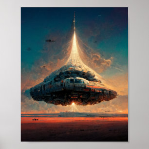 Hovering Spaceship Sci-Fi Art Poster