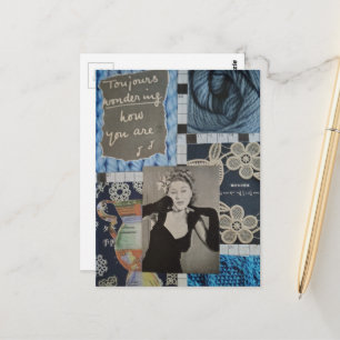 How are You Vintage Woman and Textures Collage Postcard