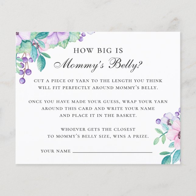How big is mommy belly. Floral baby shower game Flyer (Front)