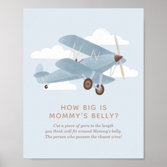 How Big is Mommy's Belly Airplane Baby Shower Poster (Front)