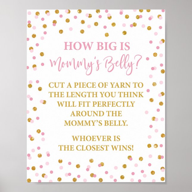 How Big is Mommy's Belly Baby Shower Game Pink Poster (Front)