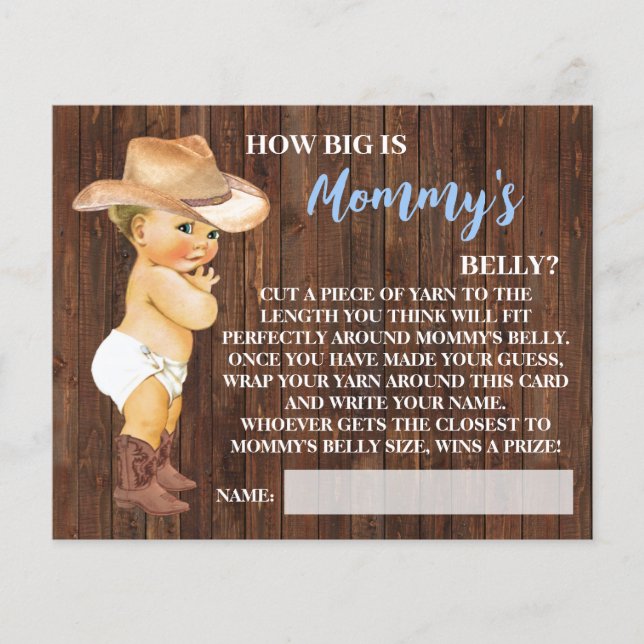 How Big is Mommy's Belly Cowboy Shower Game Card (Front)