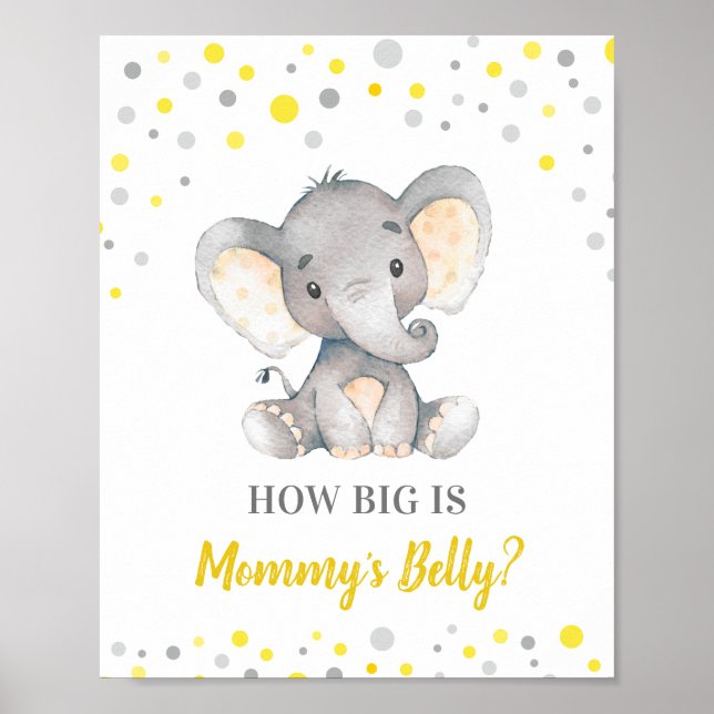 How Big is Mommy's Belly Elephant Baby Shower Game Poster (Front)