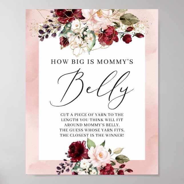 How big is mommy's belly game sign burgundy boho (Front)