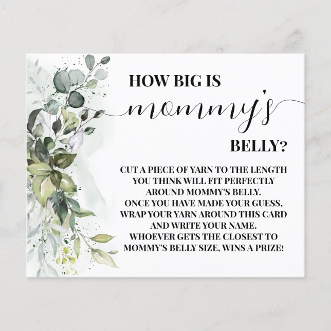 How Big is Mommy's Belly Greenery Shower Game Card (Front)