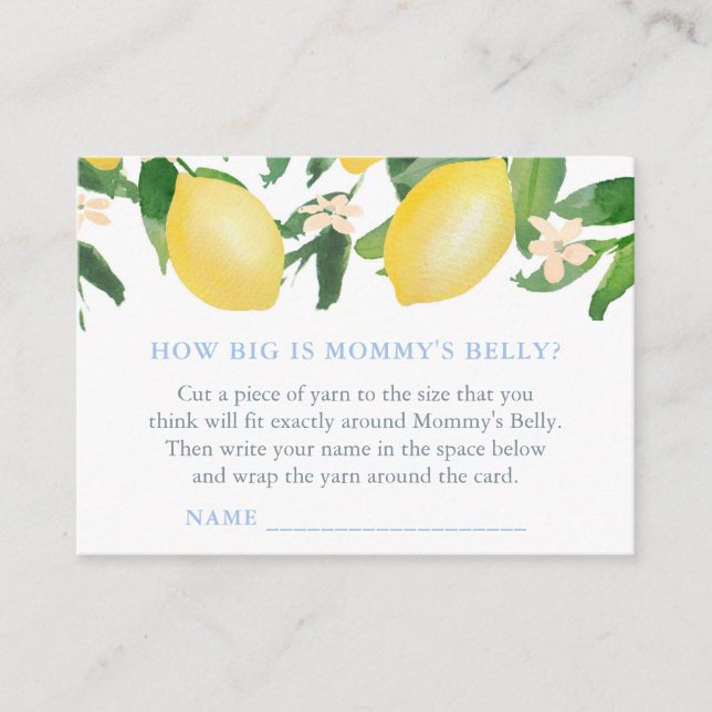 How Big Is Mummy's Belly Boy Baby Shower Game Card (Front)