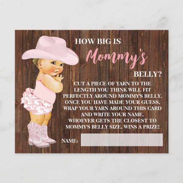 How Big is Mummy's Belly Cowgirl Shower Game Card (Front)