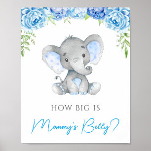 How Big is Mummy's Belly Elephant Baby Shower Game Poster