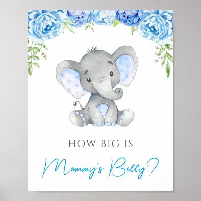 How Big is Mummy's Belly Elephant Baby Shower Game Poster (Front)