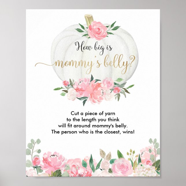 How big is mummy's belly pumpkin baby shower game poster (Front)