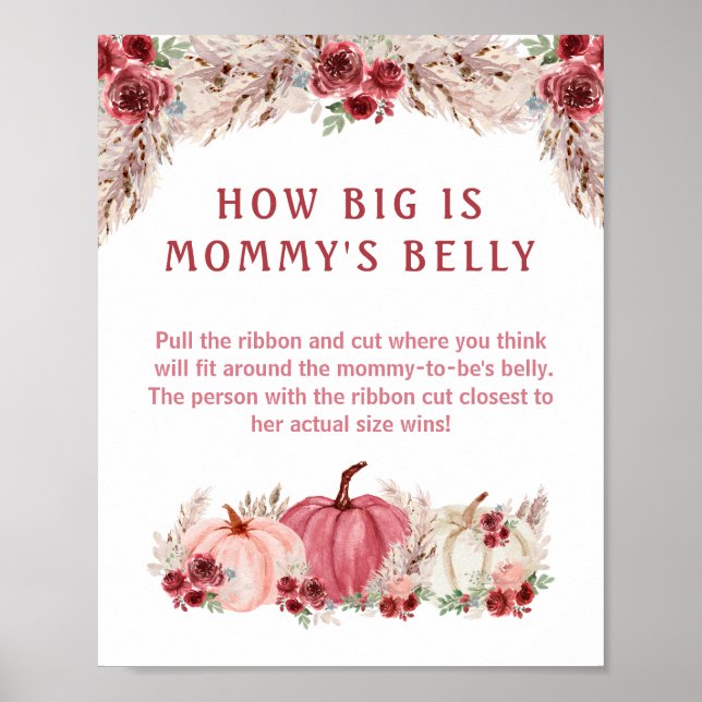 How Big Is Mummy's Belly Pumpkin Baby Shower Game Poster (Front)