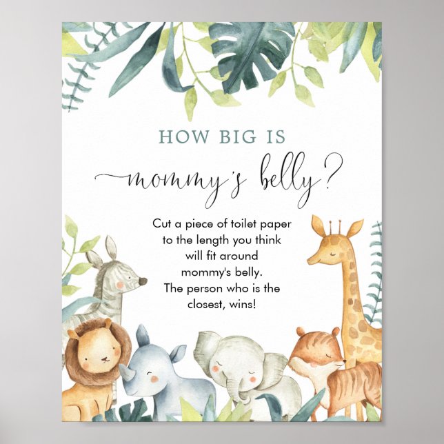 How big is mummy's belly safari baby shower game poster (Front)