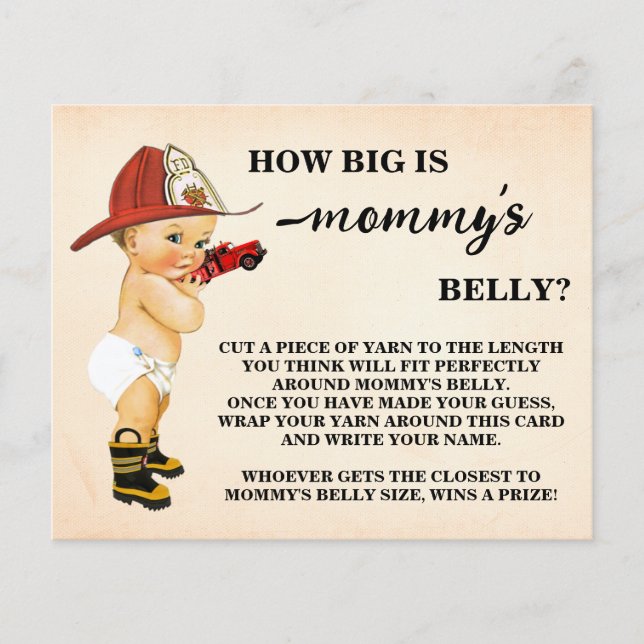 How Big Mummy's Belly Firefighter Shower Game Card (Front)