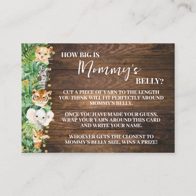 How Big Mum's Belly Safari Baby Shower Game Card (Front)