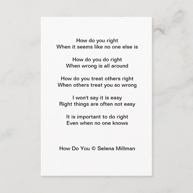 "How Do You" Poem Enclosure Card (Front)