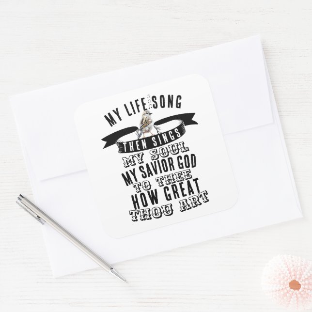 How Great Thou Art Hymnal Cute Bird Christian Square Sticker (Envelope)