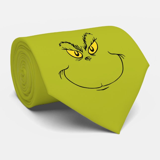 How Grinch Stole Christmas Face Neck Tie (Rolled)