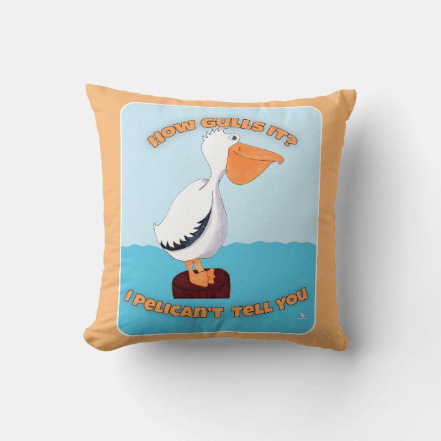How Gulls It Pelican Cartoon Art Fun Cushion (Front)