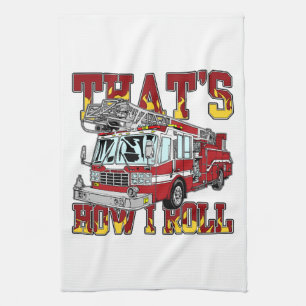 How I Roll Fire Truck Tea Towel
