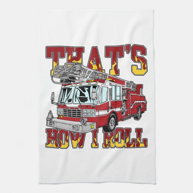 How I Roll Fire Truck Tea Towel (Vertical)