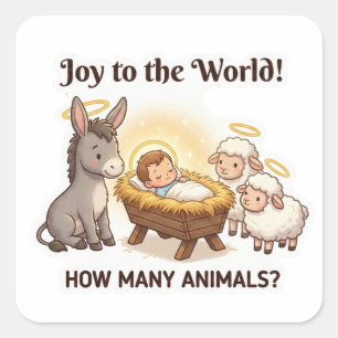 How Many Animals? – Cute Nativity Christmas Square Sticker