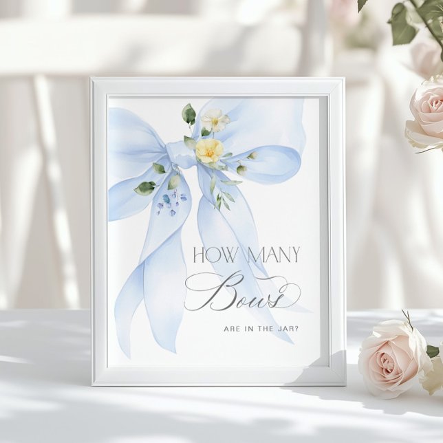 How many Bows Blue floral Bow baby shower  Poster (Creator Uploaded)