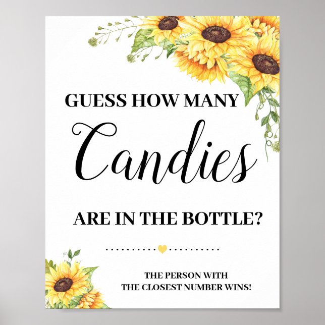 How many Candies game sign Baby shower sunflowers (Front)