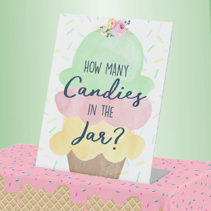 How Many Candies Ice Cream Party Pedestal Sign