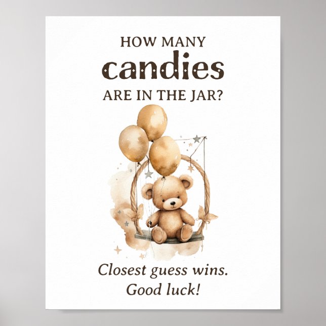 How Many Candies Teddy Bear Baby Shower Poster (Front)