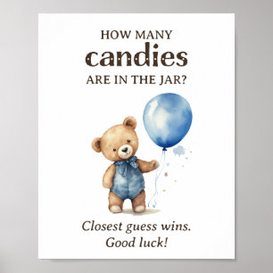 How Many Candies Teddy Bear Boy Baby Shower Poster