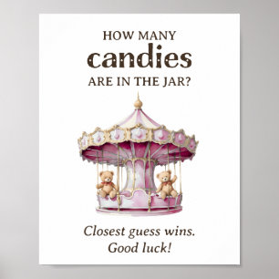 How Many Candies Teddy Bear Twin Girl Baby Shower Poster