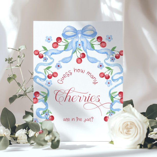 How many Cherries in the jar blue bow Baby shower Poster (Creator Uploaded)