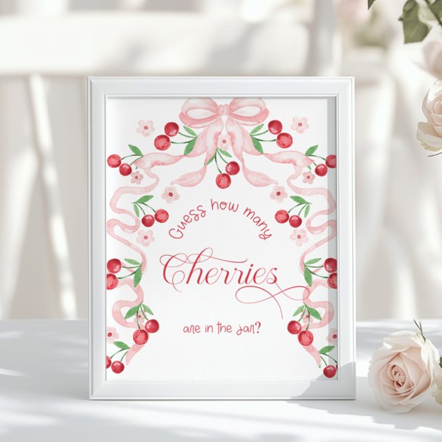 How many Cherries in the jar pink bow Baby shower Poster (Creator Uploaded)