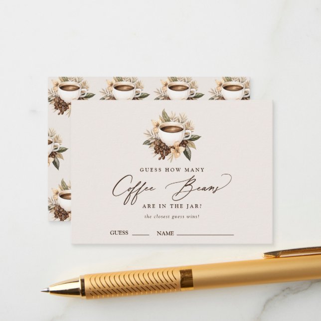 How Many Coffee Beans Floral Coffee Bridal Shower Enclosure Card (Front/Back In Situ)