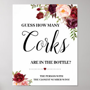 How many corks bridal shower game marsala sign