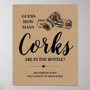 How many corks bridal shower rustic game sign