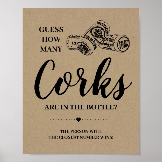 How many corks bridal shower rustic game sign (Front)