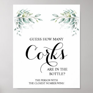 How Many Corks Eucaliptus Bridal Shower Game Sign