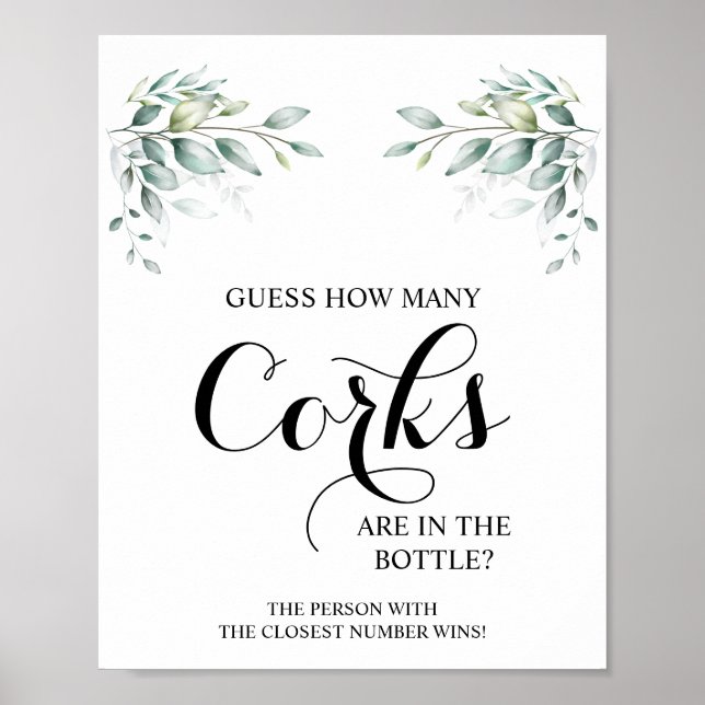 How Many Corks Eucaliptus Bridal Shower Game Sign (Front)