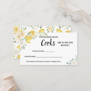 How Many Corks Lemons & Roses Bridal Shower Game Place Card