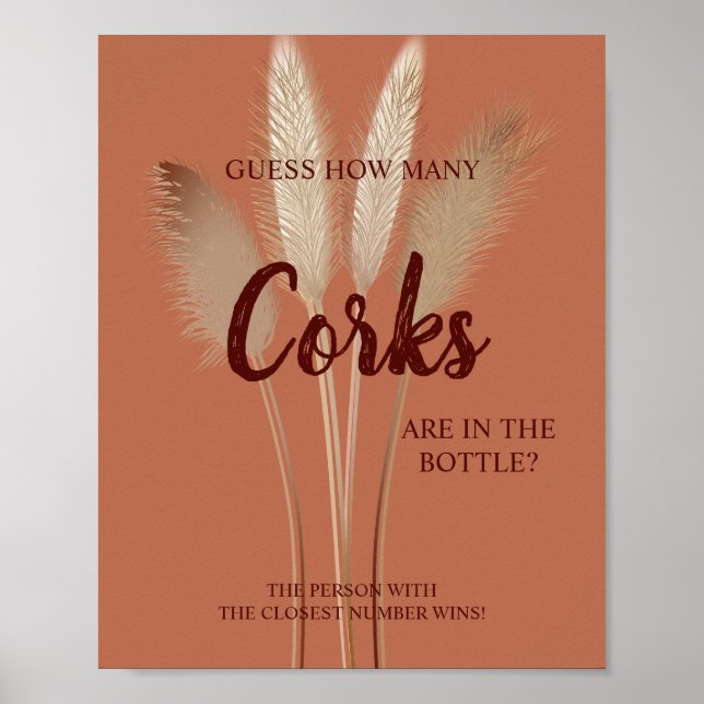 How Many Corks Pampas Bridal Shower Game Sign (Front)