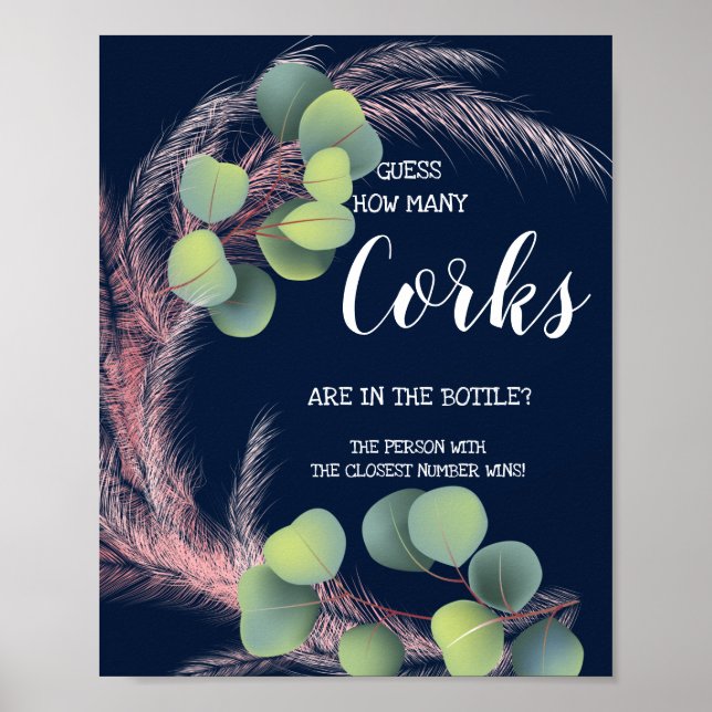 How Many Corks Pampas Grass Bridal Shower Sign (Front)